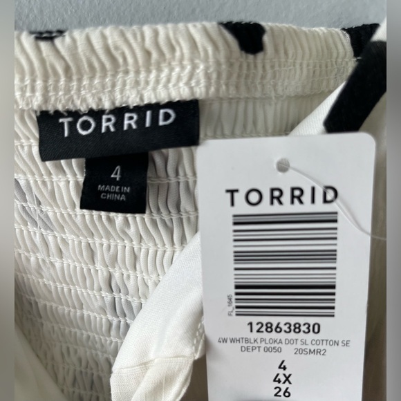 NWT Torrid size 4 white & black polka dot Peplum Cotton Tie-Front Midi Cami - Picture 7 of 9